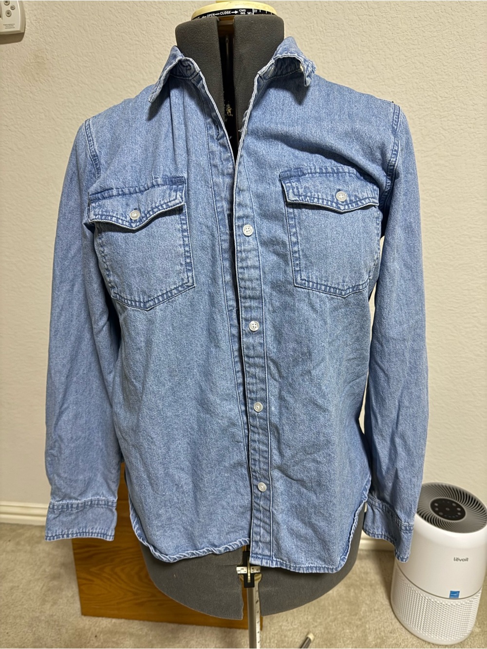 Sea Light Blue Denim Button-Down Shirt